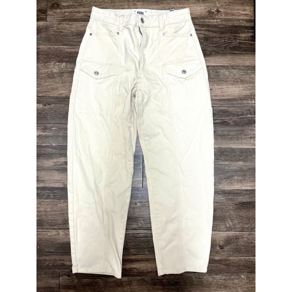 PAIGE Alexis Utility Cargo Jeans Ivory Blonde Wide Leg Carpenter Barrel Pants 29 - Picture 2 of 13
